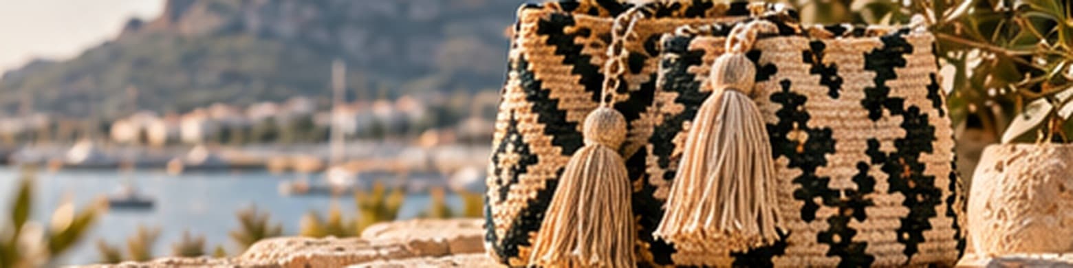 Detalle de flecos de un bolso tejido.